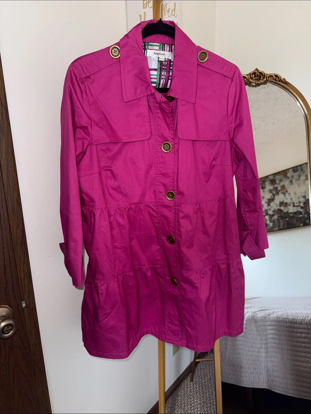 Bright Fuchsia Tiered Trench Coat